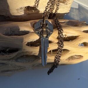 Bronze Bee Key Pendant Necklace Steampunk